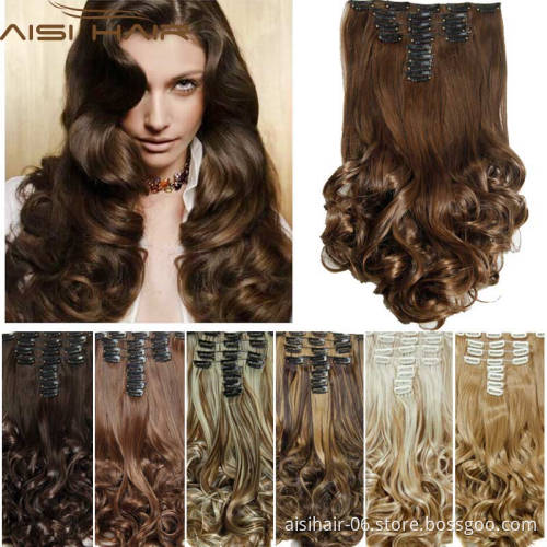 Aisi Hair Long Wavy 18 Clips in Hair Extension 10pcs/set Synthetic False Hairpieces Heat Resistant Hair Pieces